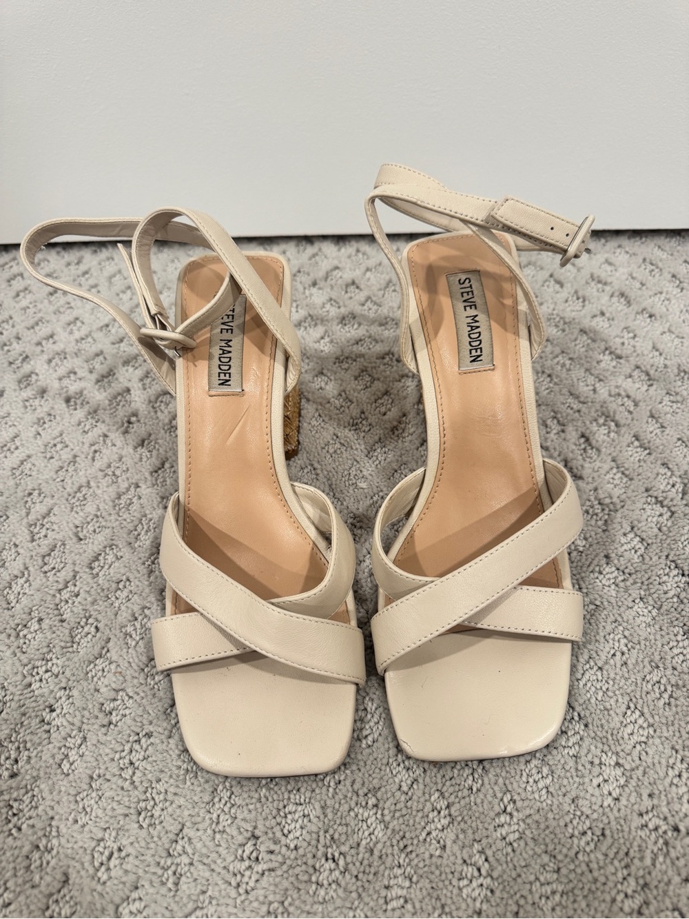 Steve Madden Beige Cream Strappy Block Heel Sandals